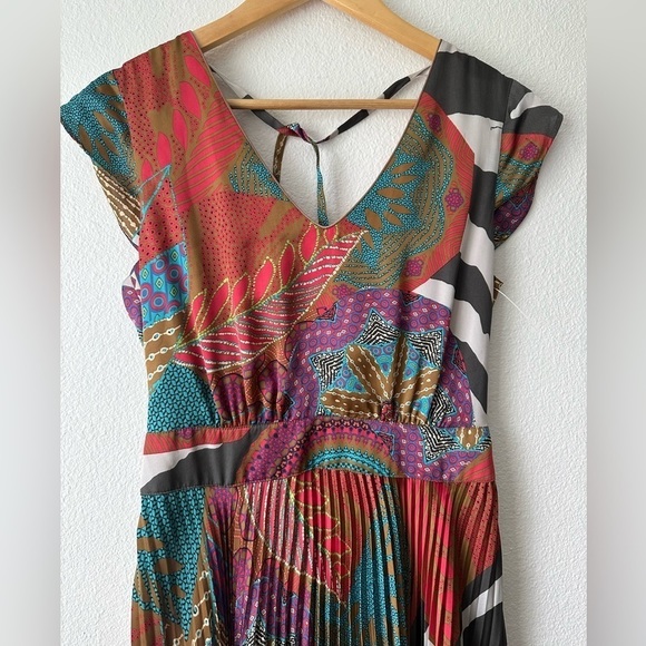 BEATRICE B./ Pleated multicolor abstract print midi dress - Picture 12 of 12